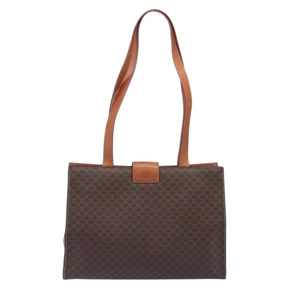CELINE Macadam Tote Bag PVC Brown Gold Tone Auth 206691