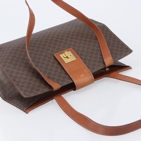 CELINE Macadam Tote Bag PVC Brown Gold Tone Auth 206691