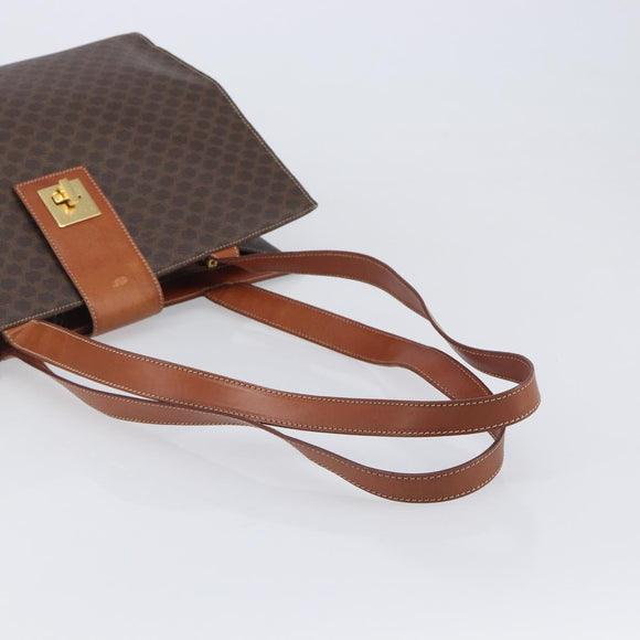 CELINE Macadam Tote Bag PVC Brown Gold Tone Auth 206691