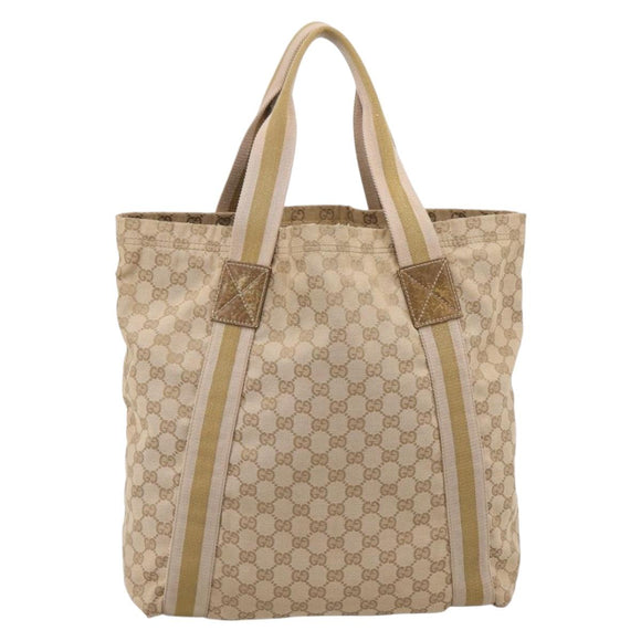 GUCCI GG Canvas Sherry Line Tote Bag Beige 189669 Auth 206693