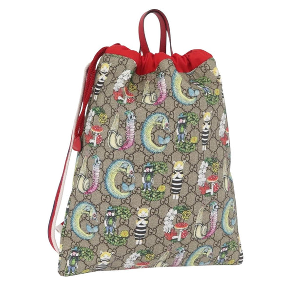 GUCCI GG Supreme Yuko Higuchi Backpack PVC Beige Red 550775 Auth 206696SAM