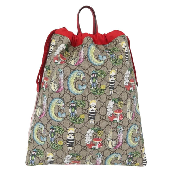 GUCCI GG Supreme Yuko Higuchi Backpack PVC Beige Red 550775 Auth 206696SAM