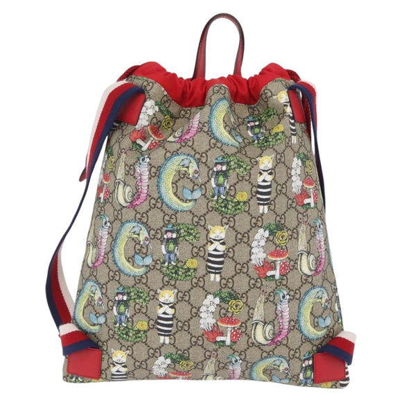 GUCCI GG Supreme Yuko Higuchi Backpack PVC Beige Red 550775 Auth 206696SAM