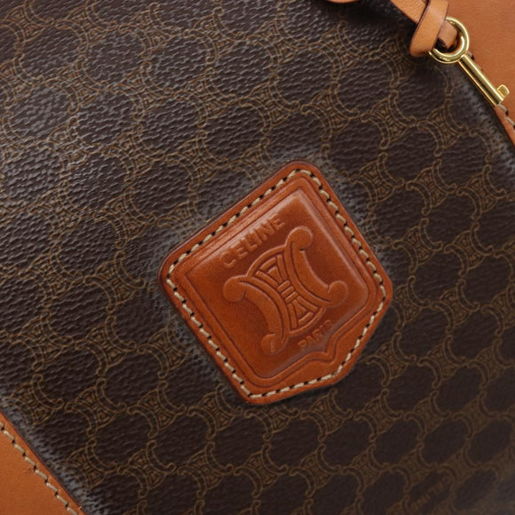 CELINE Macadam Boston Bag PVC Brown Gold Tone Auth 206697A