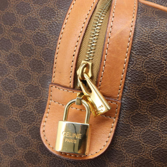 CELINE Macadam Boston Bag PVC Brown Gold Tone Auth 206697A