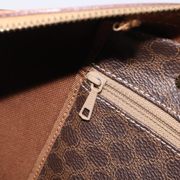 CELINE Macadam Boston Bag PVC Brown Gold Tone Auth 206697A