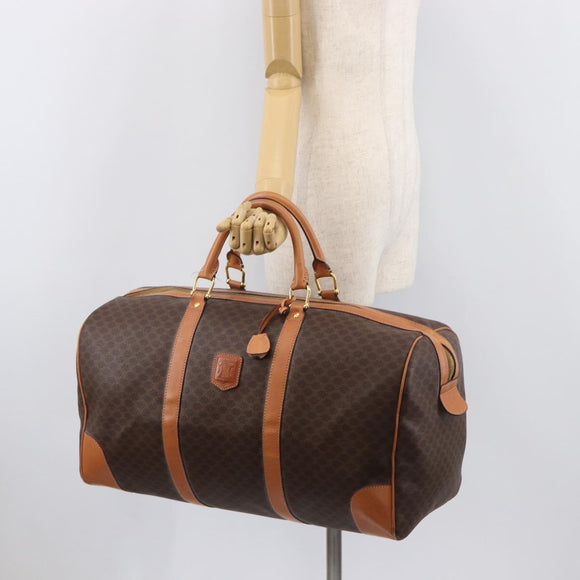 CELINE Macadam Boston Bag PVC Brown Gold Tone Auth 206697A