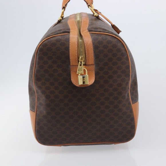 CELINE Macadam Boston Bag PVC Brown Gold Tone Auth 206697A
