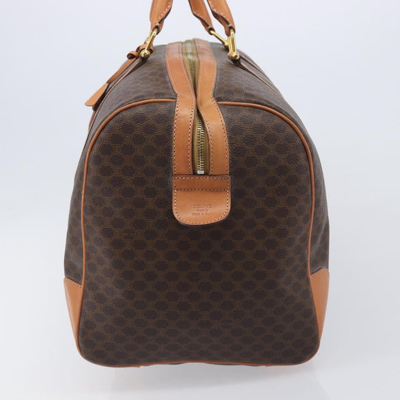 CELINE Macadam Boston Bag PVC Brown Gold Tone Auth 206697A