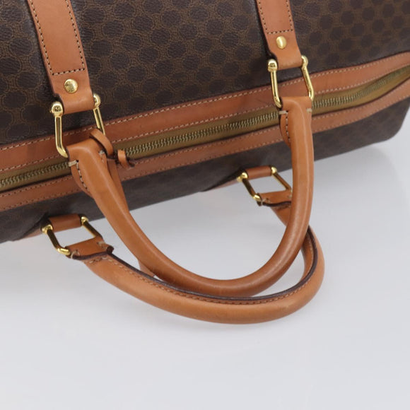 CELINE Macadam Boston Bag PVC Brown Gold Tone Auth 206697A