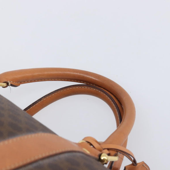 CELINE Macadam Boston Bag PVC Brown Gold Tone Auth 206697A