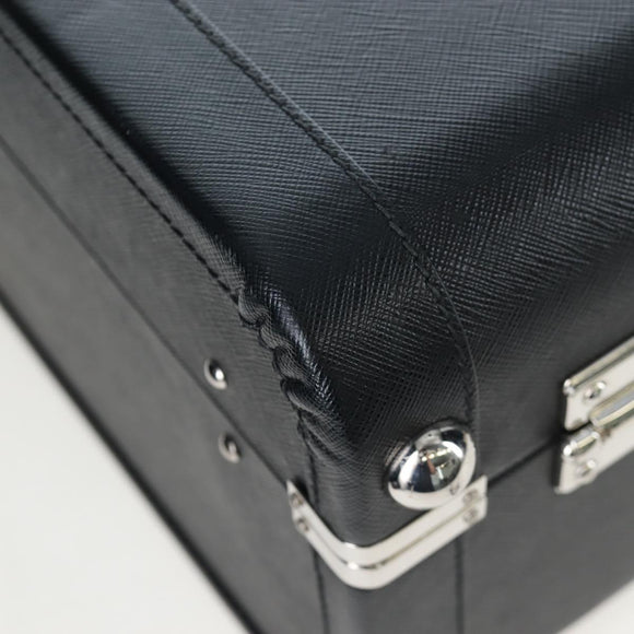 PRADA Trunk Saffiano leather Black Silver Auth 206701V