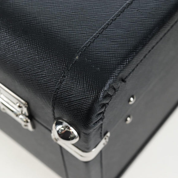 PRADA Trunk Saffiano leather Black Silver Auth 206701V