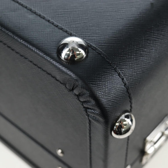 PRADA Trunk Saffiano leather Black Silver Auth 206701V