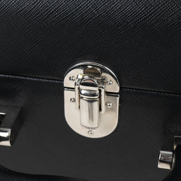 PRADA Trunk Saffiano leather Black Silver Auth 206701V