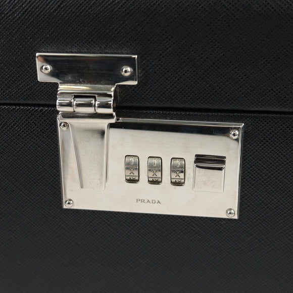 PRADA Trunk Saffiano leather Black Silver Auth 206701V