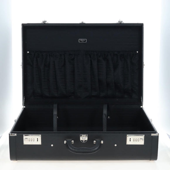 PRADA Trunk Saffiano leather Black Silver Auth 206701V
