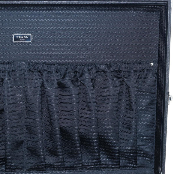 PRADA Trunk Saffiano leather Black Silver Auth 206701V