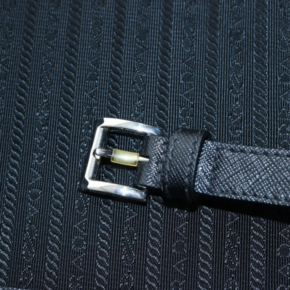 PRADA Trunk Saffiano leather Black Silver Auth 206701V