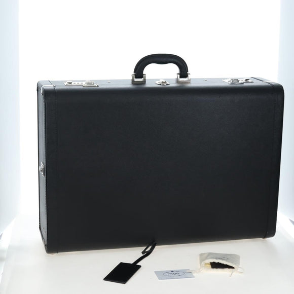PRADA Trunk Saffiano leather Black Silver Auth 206701V