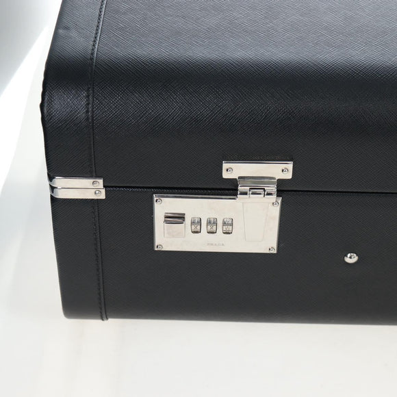 PRADA Trunk Saffiano leather Black Silver Auth 206701V