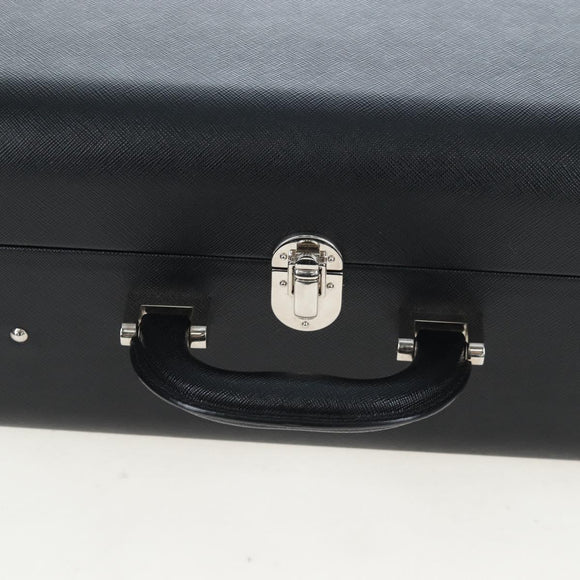 PRADA Trunk Saffiano leather Black Silver Auth 206701V