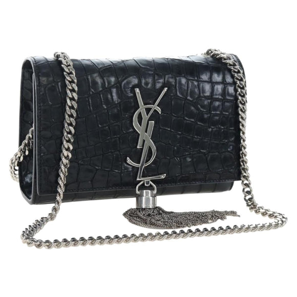 Saint Laurent Chain Kate Shoulder Bag Leather Black Silver Auth 206718V