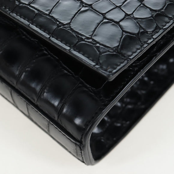 Saint Laurent Chain Kate Shoulder Bag Leather Black Silver Auth 206718V