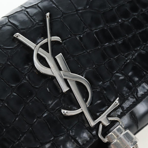 Saint Laurent Chain Kate Shoulder Bag Leather Black Silver Auth 206718V