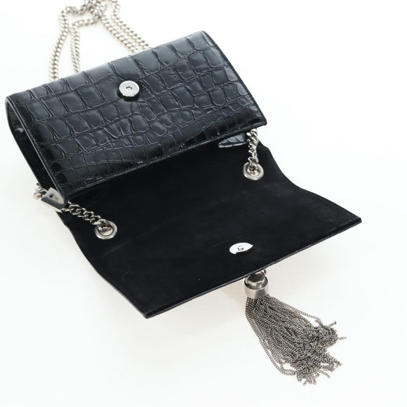 Saint Laurent Chain Kate Shoulder Bag Leather Black Silver Auth 206718V