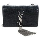 Saint Laurent Chain Kate Shoulder Bag Leather Black Silver Auth 206718V-2