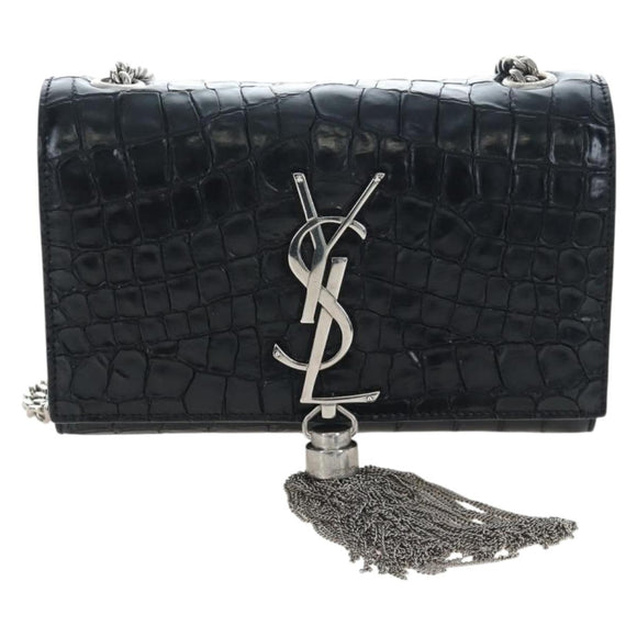 Saint Laurent Chain Kate Shoulder Bag Leather Black Silver Auth 206718V
