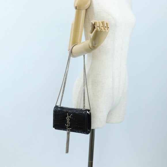 Saint Laurent Chain Kate Shoulder Bag Leather Black Silver Auth 206718V