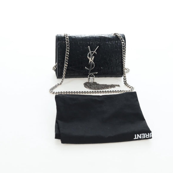 Saint Laurent Chain Kate Shoulder Bag Leather Black Silver Auth 206718V