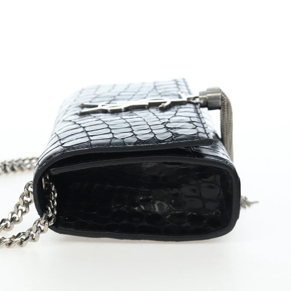 Saint Laurent Chain Kate Shoulder Bag Leather Black Silver Auth 206718V