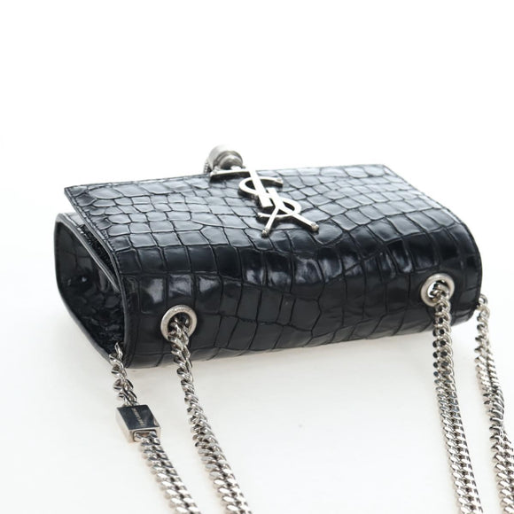 Saint Laurent Chain Kate Shoulder Bag Leather Black Silver Auth 206718V