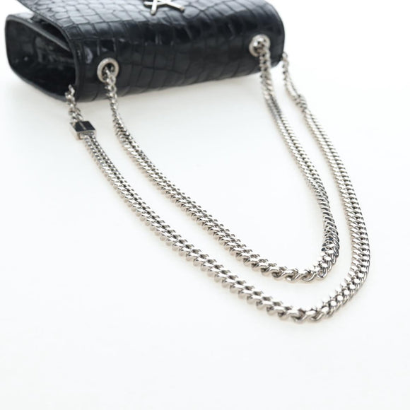 Saint Laurent Chain Kate Shoulder Bag Leather Black Silver Auth 206718V