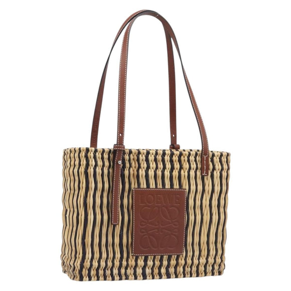 LOEWE Tote Bag Raffia Beige Silver Auth 206724M