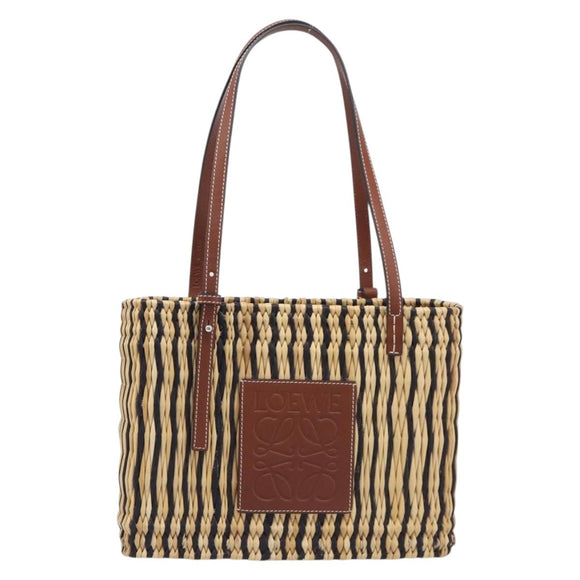 LOEWE Tote Bag Raffia Beige Silver Auth 206724M
