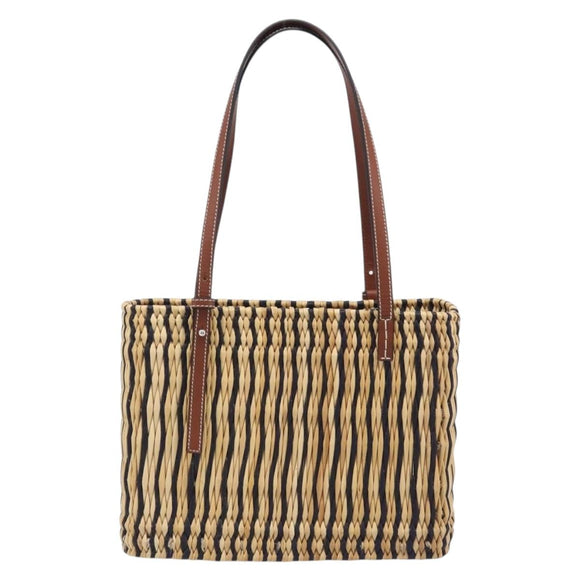 LOEWE Tote Bag Raffia Beige Silver Auth 206724M