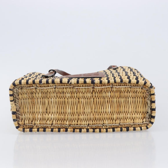 LOEWE Tote Bag Raffia Beige Silver Auth 206724M