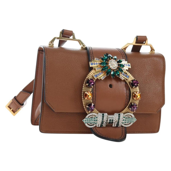 Miu Miu Shoulder Bag Leather Brown Gold Auth 206727M