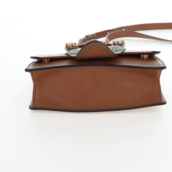 Miu Miu Shoulder Bag Leather Brown Gold Auth 206727M