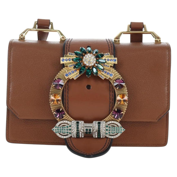 Miu Miu Shoulder Bag Leather Brown Gold Auth 206727M