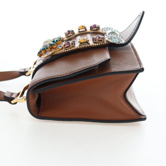 Miu Miu Shoulder Bag Leather Brown Gold Auth 206727M