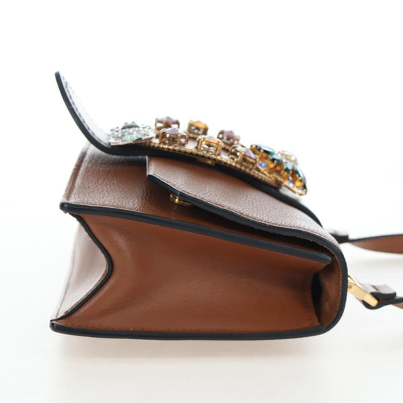 Miu Miu Shoulder Bag Leather Brown Gold Auth 206727M