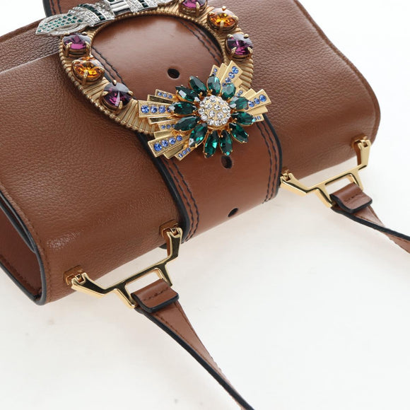 Miu Miu Shoulder Bag Leather Brown Gold Auth 206727M