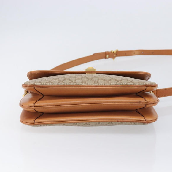CELINE Macadam Canvas Shoulder Bag PVC Beige Gold Auth 206728