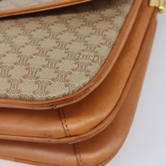 CELINE Macadam Canvas Shoulder Bag PVC Beige Gold Auth 206728
