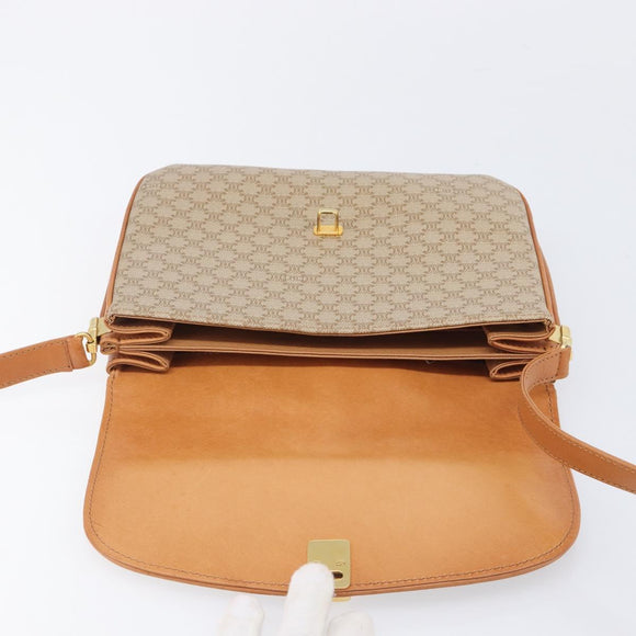 CELINE Macadam Canvas Shoulder Bag PVC Beige Gold Auth 206728